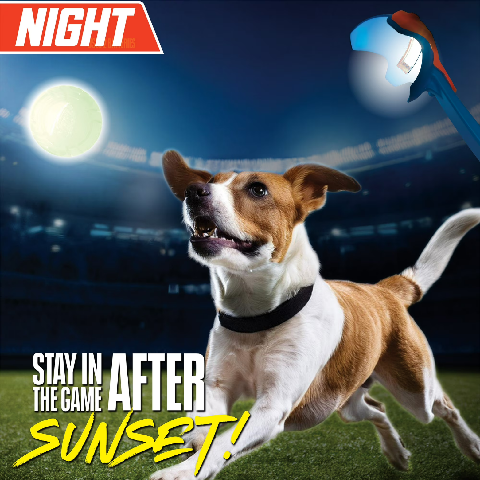 Nerf Dog AirStrike Glow Ball Launcher with TPR Glow Ball, 23 inch