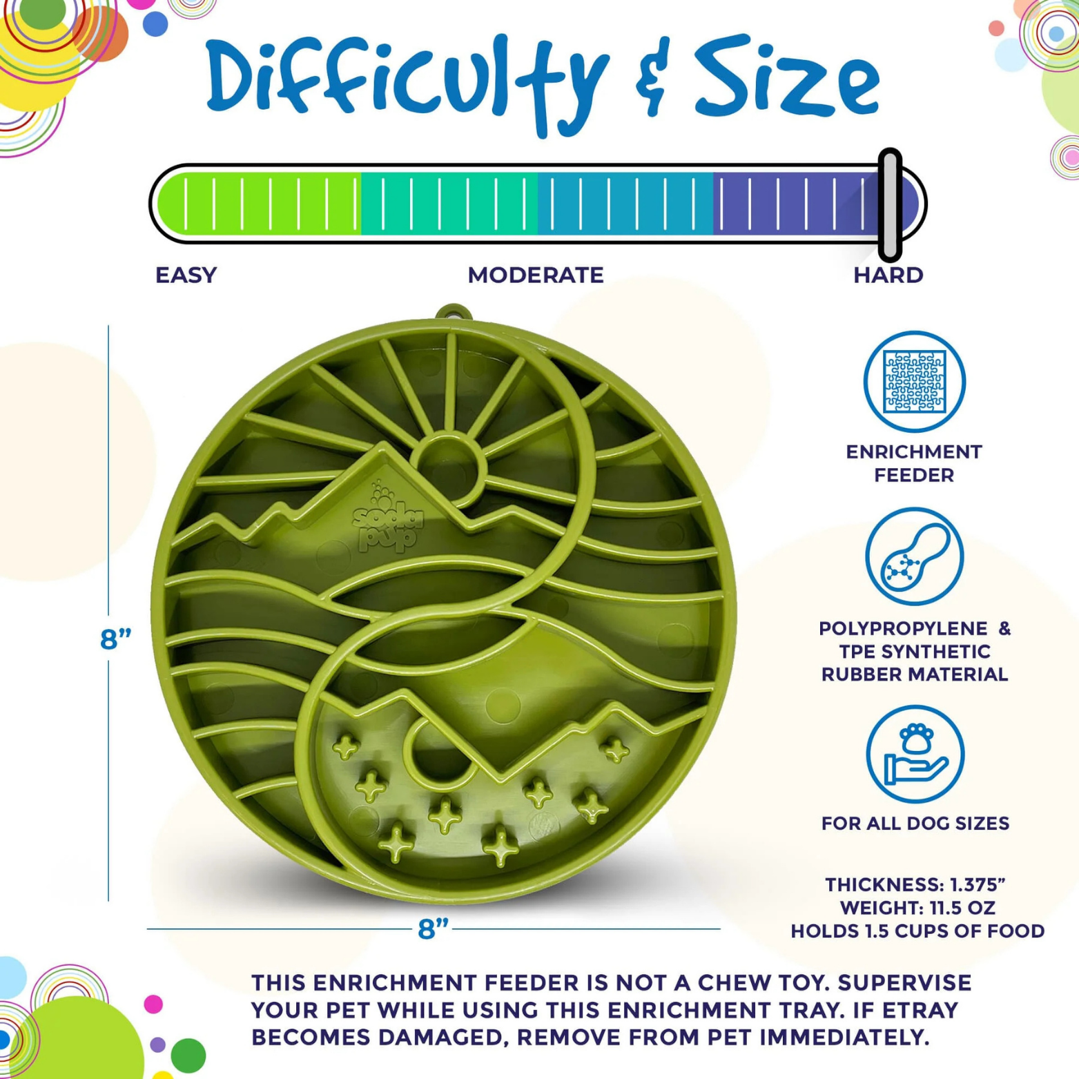 SodaPup Sun & Moon Design Etray Enriching Shallow Slow Feeder for Dogs- Green