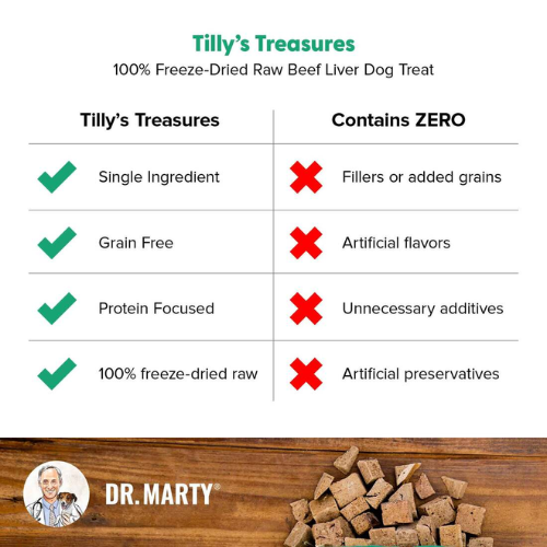 Dr. Marty Grain-Free Freeze Dried Dog Treats Tilly's Treasures Beef Liver 4 oz