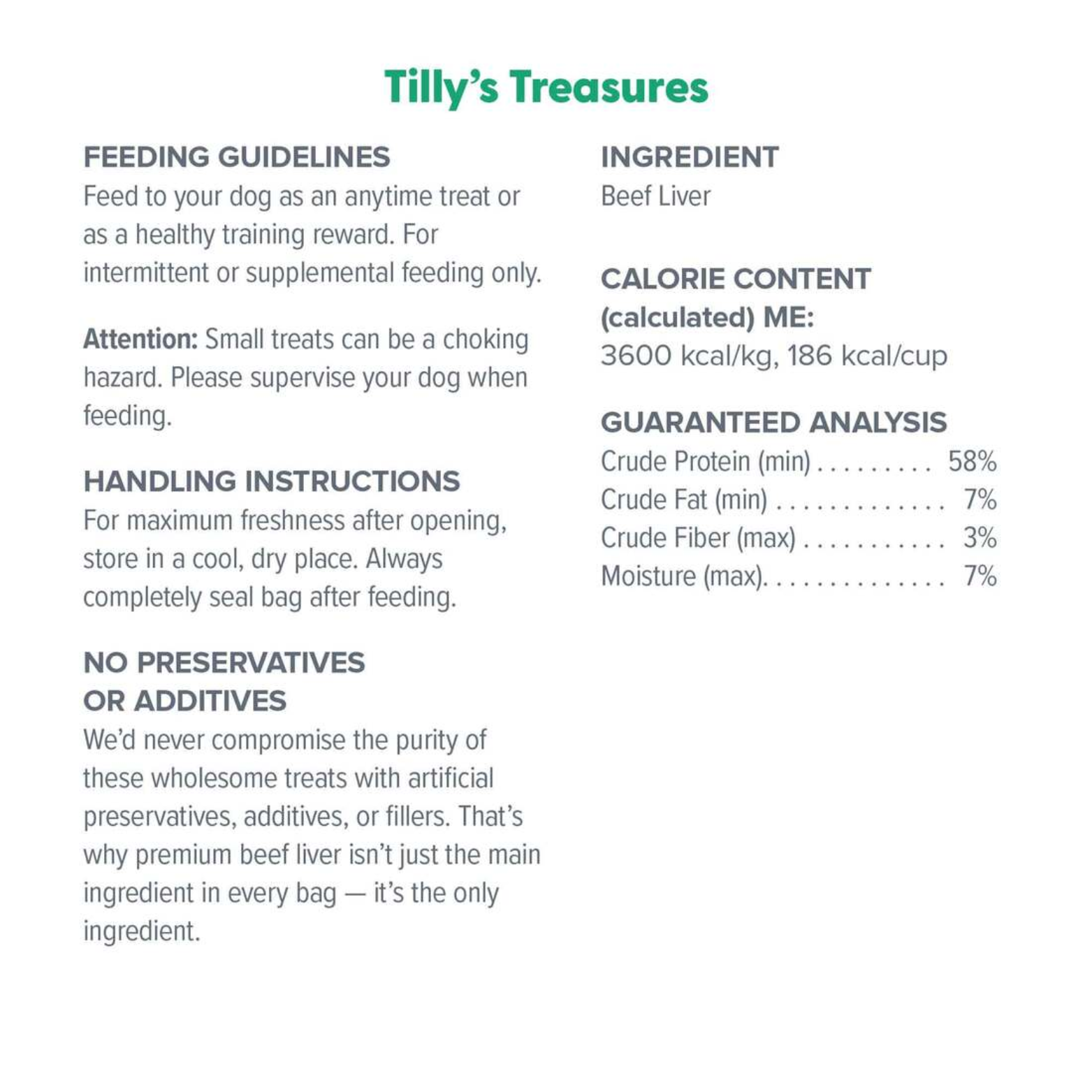 Dr. Marty Grain-Free Freeze Dried Dog Treats Tilly's Treasures Beef Liver 4 oz