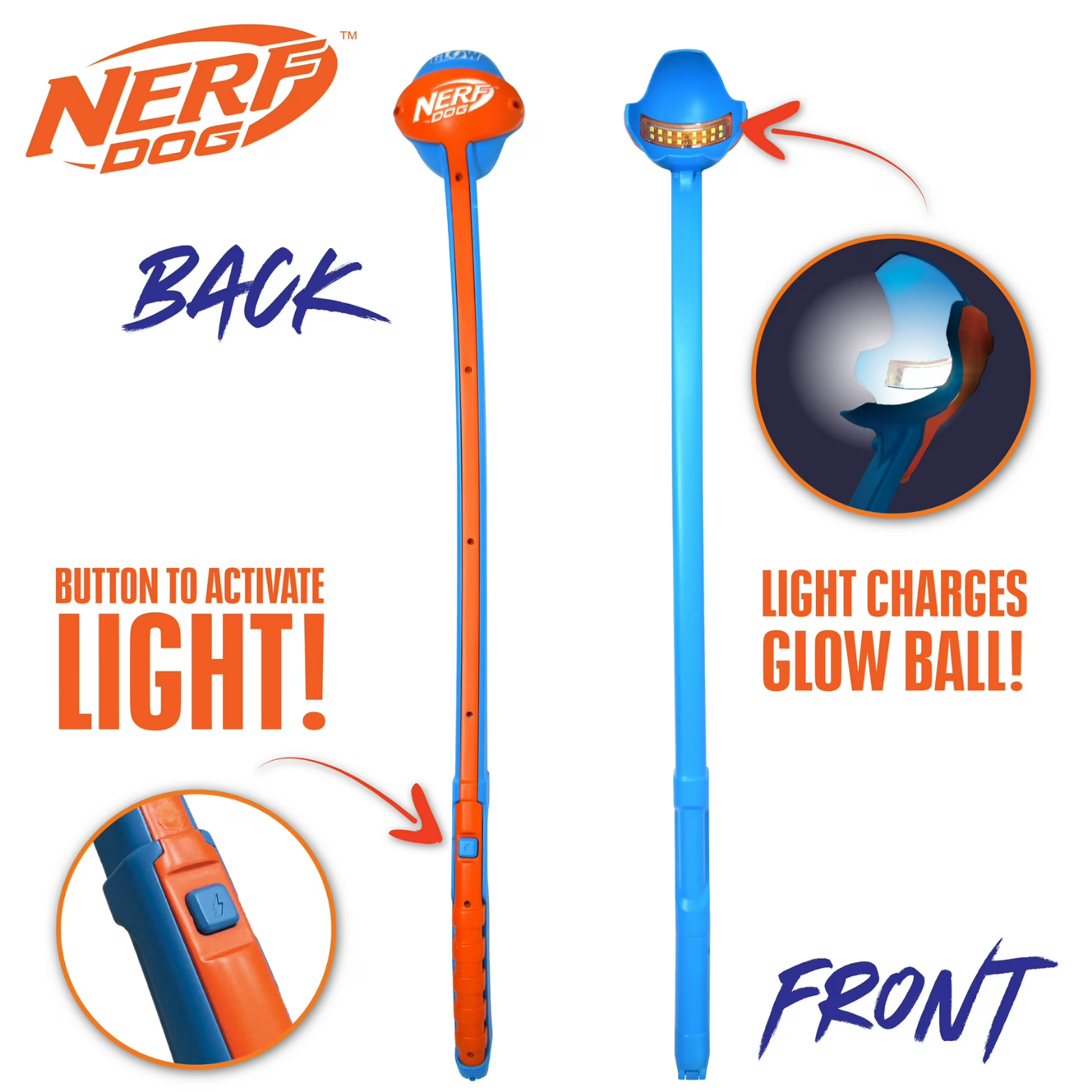 Nerf Dog AirStrike Glow Ball Launcher with TPR Glow Ball, 23 inch