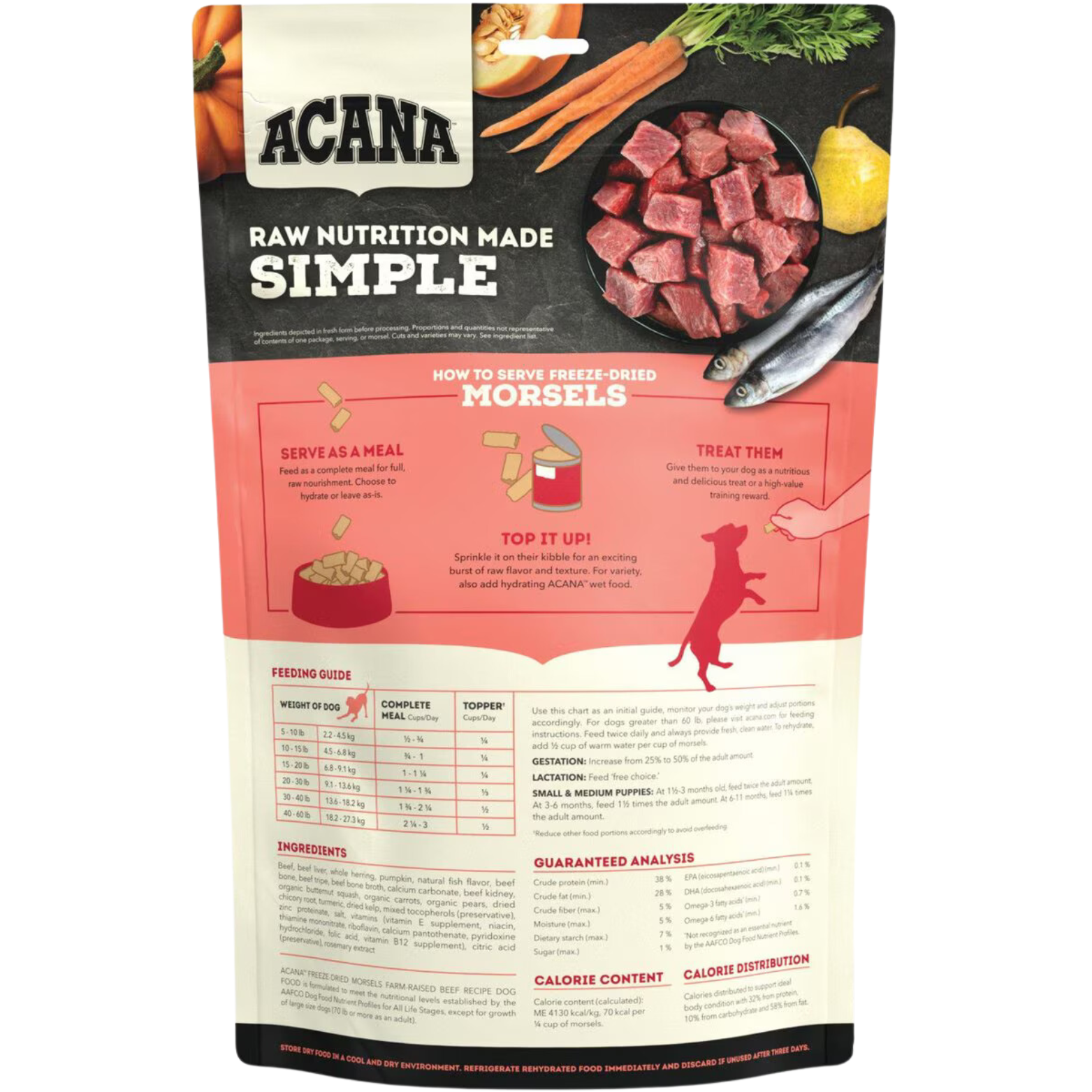 Acana Farm Raised Beef Recipe Morsels Grain-Free Freeze-Dried Dog Food & Topper 8-oz