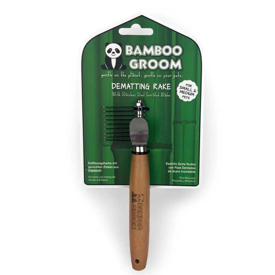 Bamboo Groom Dematting Rake with Stainless Steel Serrated Blades