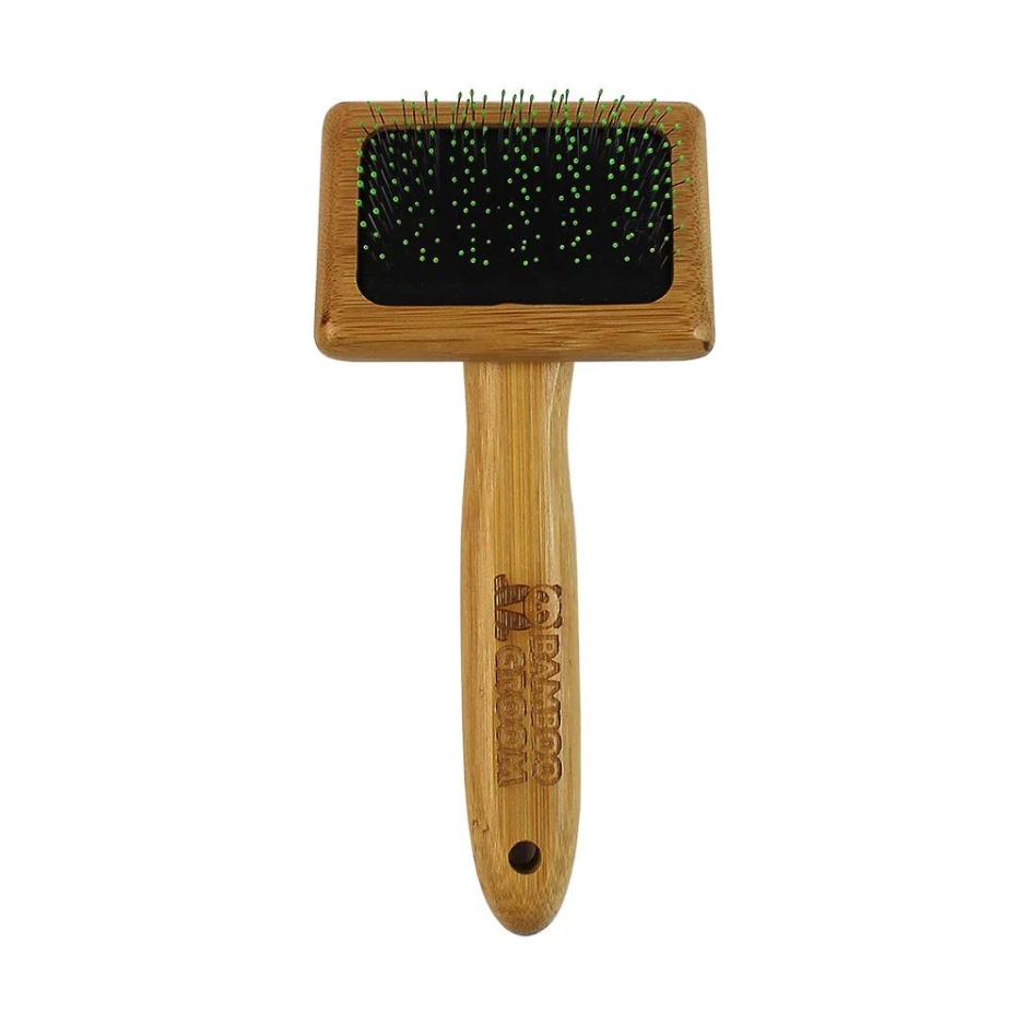 Bamboo Groom Soft Slicker Brush with Stainless Steel Pins & Comfort Tips