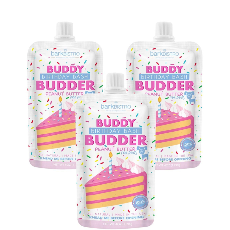 Bark Bistro Buddy Budder Birthday Bash Peanut Butter Squeeze Pack Dog Treat 4-oz