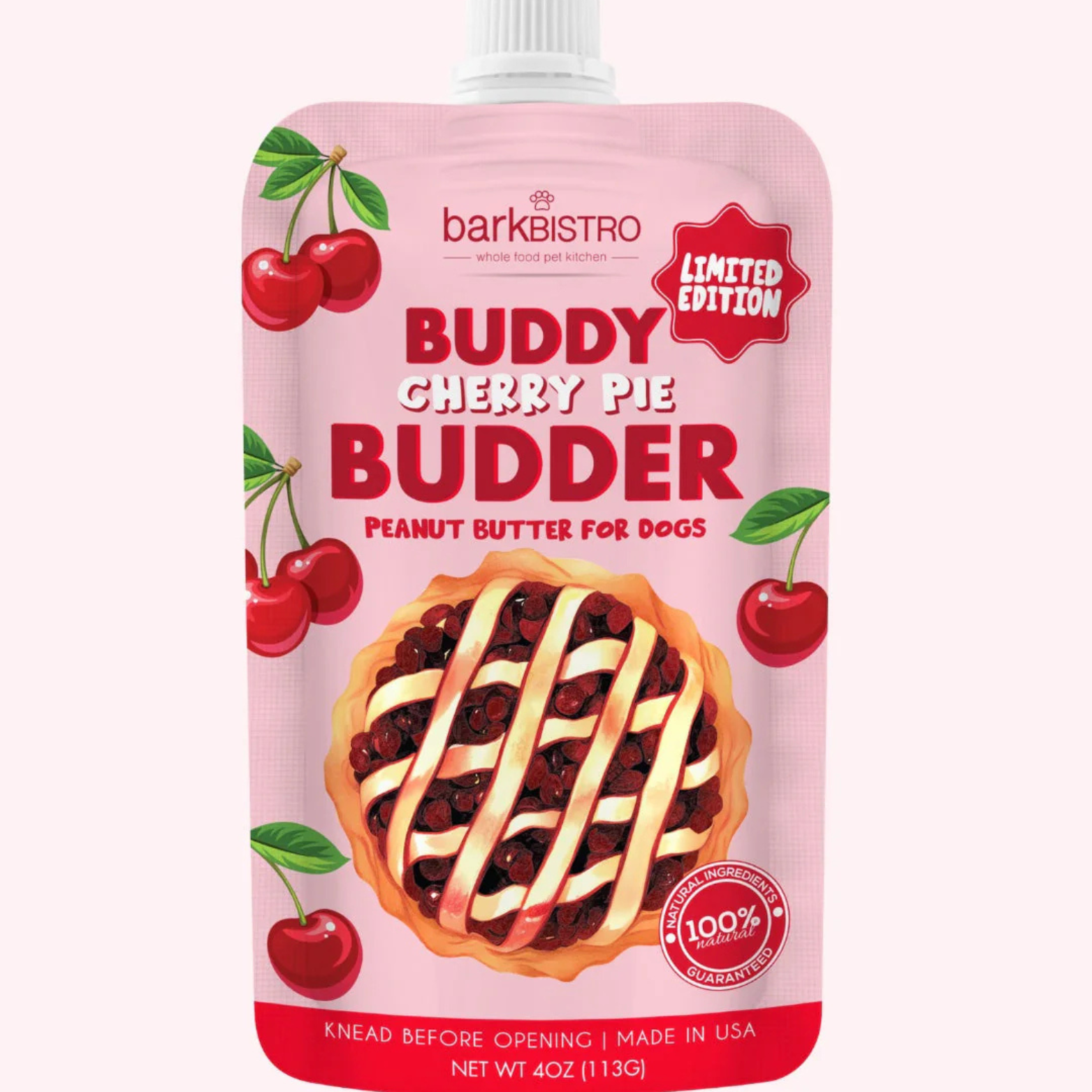 Bark Bistro Limited Edition Cherry Pie Dog Peanut Butter Squeeze Pack 4oz