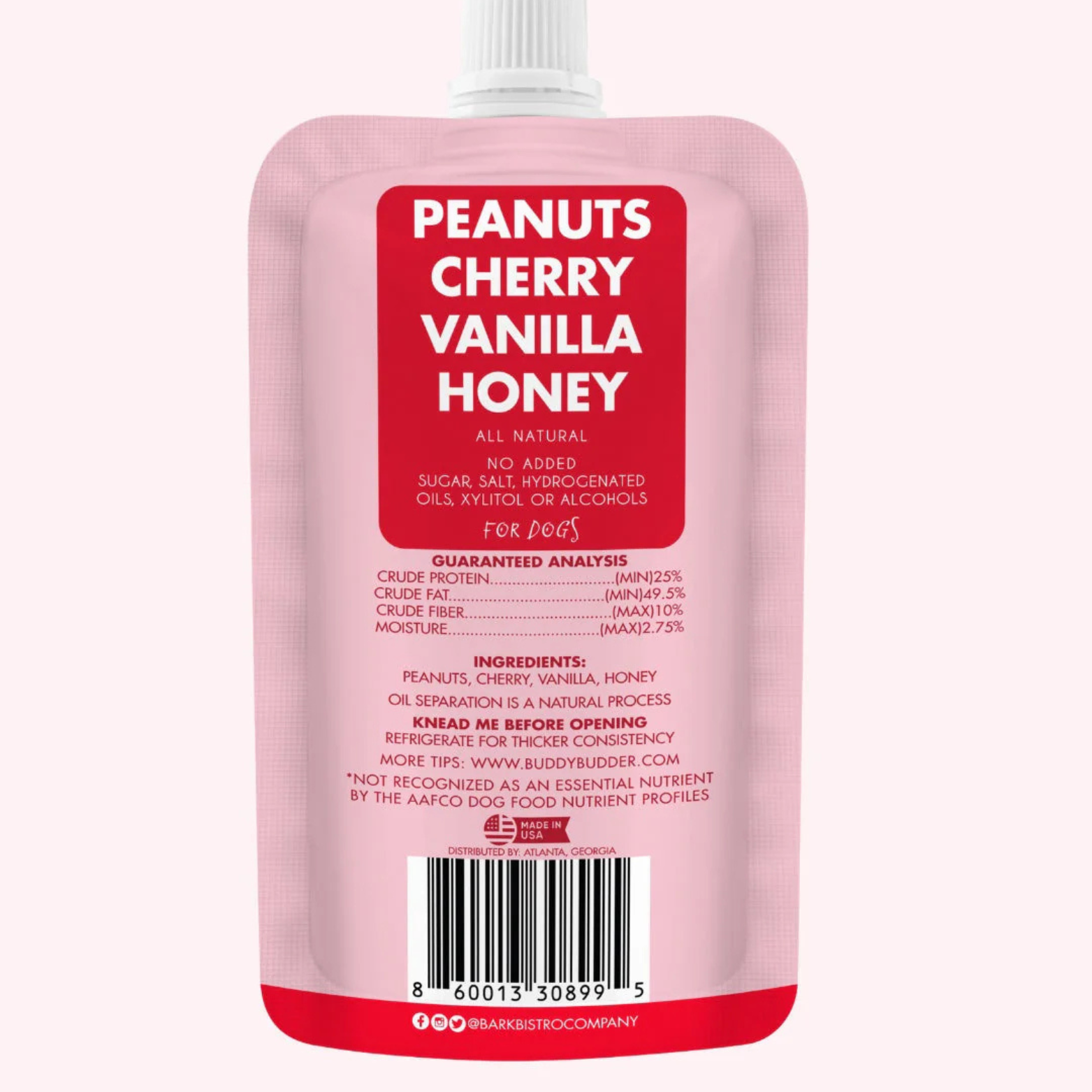 Bark Bistro Limited Edition Cherry Pie Dog Peanut Butter Squeeze Pack 4oz