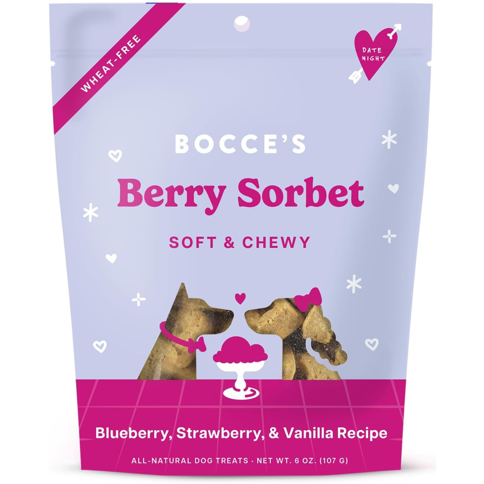 Bocce's Bakery Valentine's Soft & Chewy Berry Sorbet Wheat Free Dog Treats 6 oz