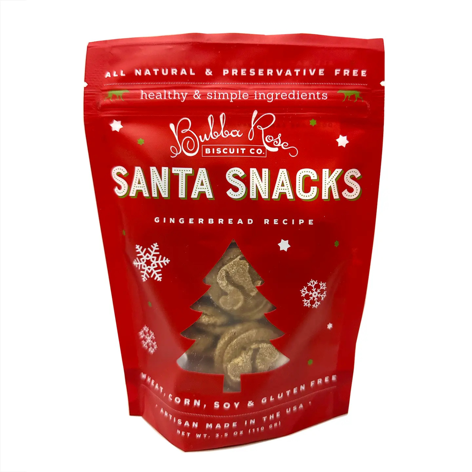 Bubba Rose Biscuit Co. Santa Snacks Biscuit Bag Holiday Dog Treats 3.5 oz