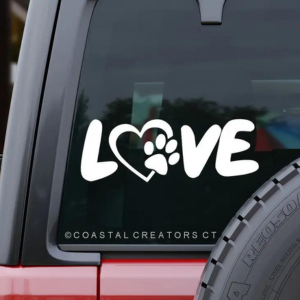Coastal Creators of Connecticut Love Paw White Vinyl Car Sticker Window Decal - Mutts & Co.