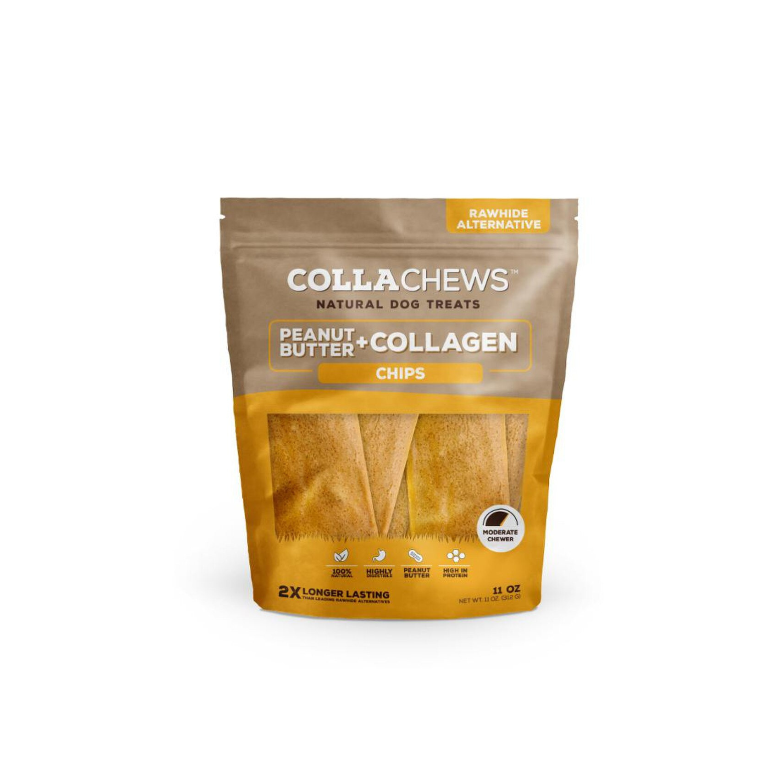 CollaChews Rawhide Alternative Collagen Chips Dog Treats Peanut Butter 11oz