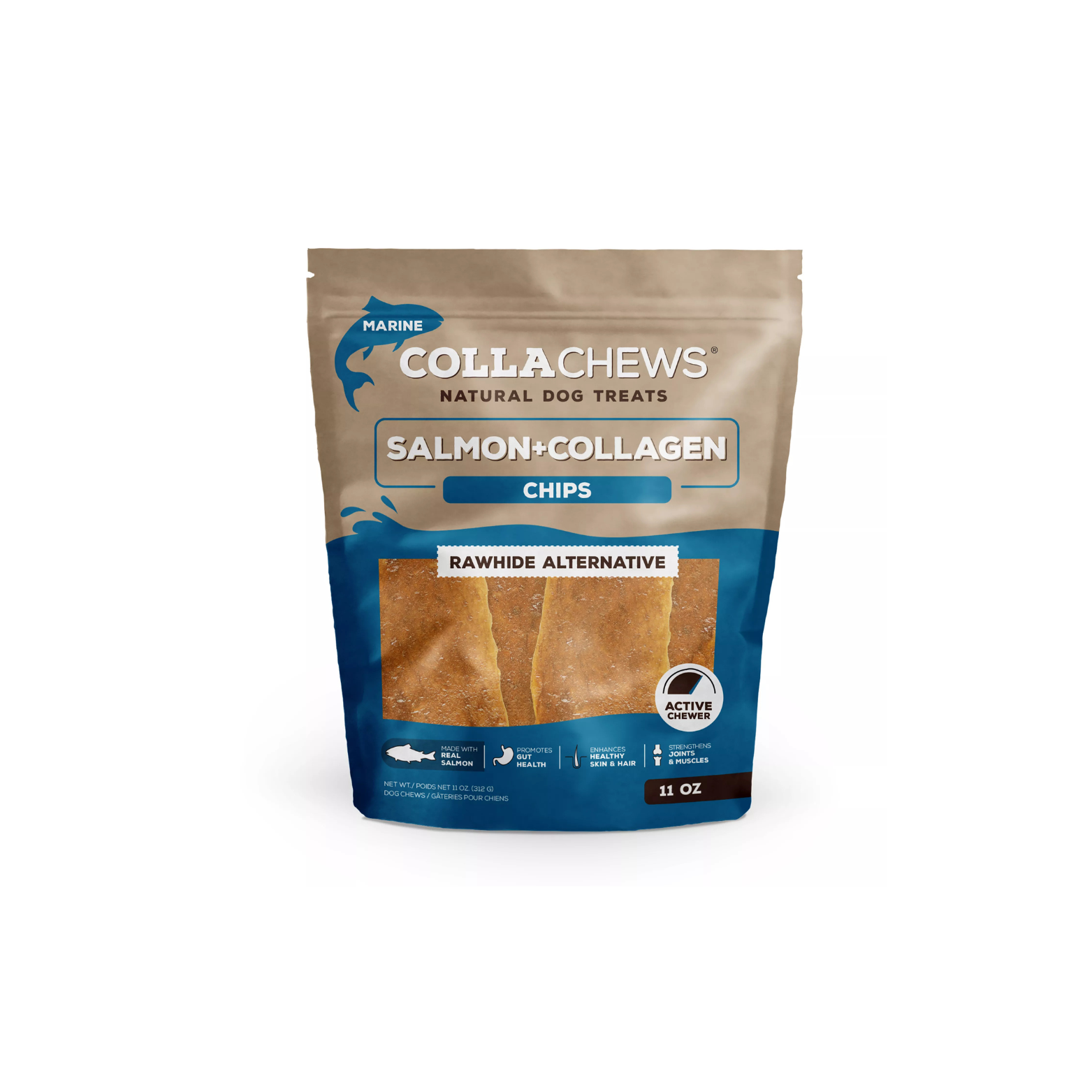 CollaChews Rawhide Alternative Collagen Chips Dog Treats Salmon 11oz