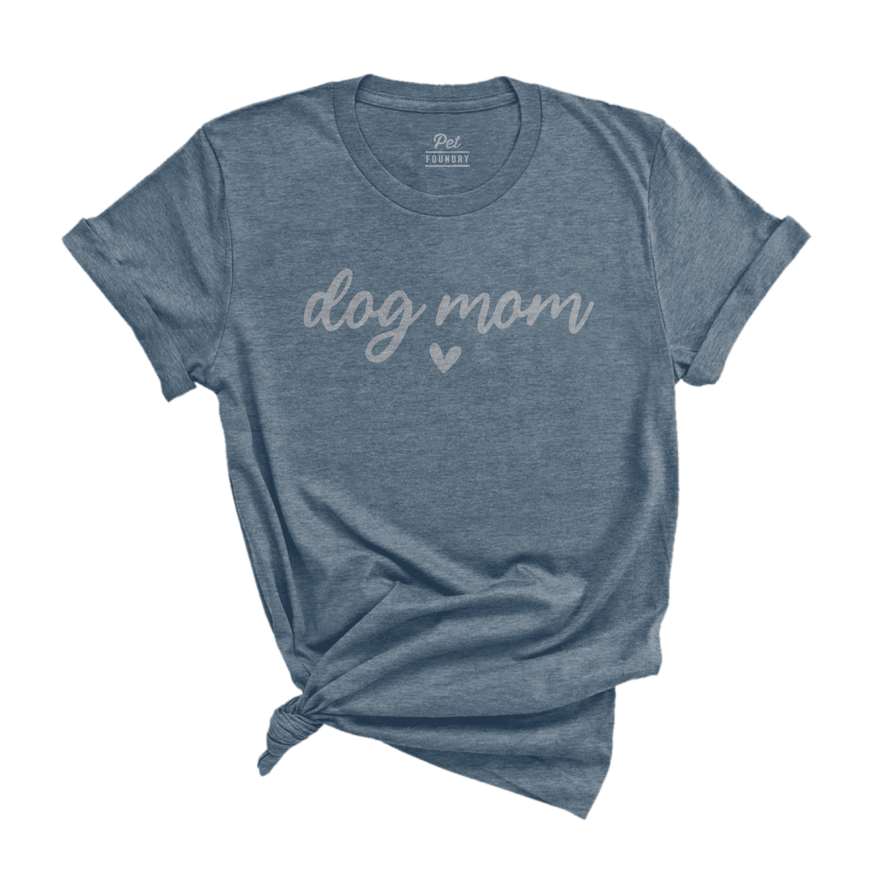The Pet Foundry Dog Mom Script Heart T-Shirt Heather Slate