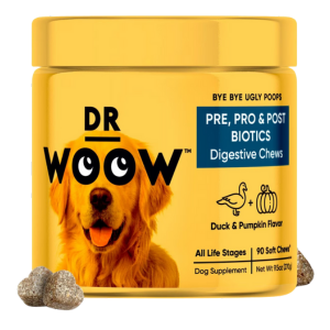 DR WOOW Duck & Pumpkin Flavor Pre, Pro & Post Biotics Soft Chew Digestive Supplement for Dogs, 90 Count