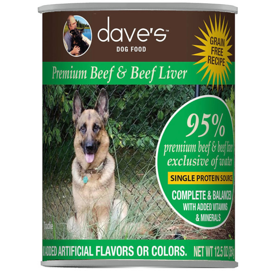 Dave's Pet Food 95% Premium Meats Grain-Free Beef & Beef Liver Recipe Canned Dog Food, 13-oz
