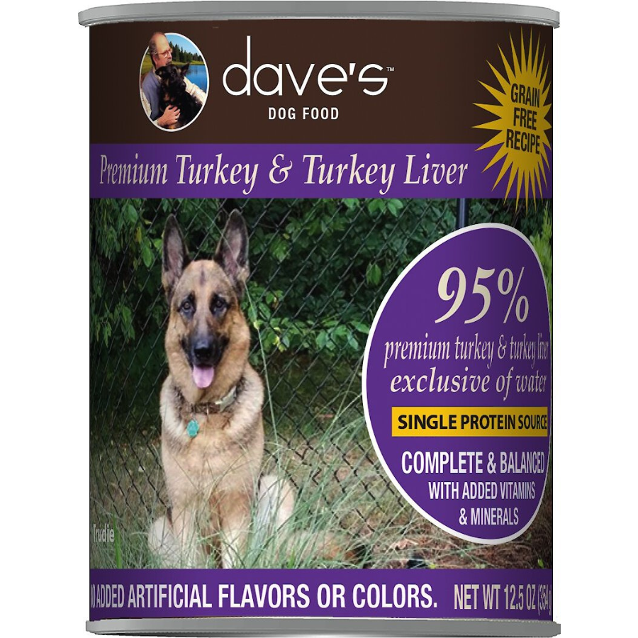 Dave's Pet Food 95% Premium Meats Grain-Free Turkey Recipe Canned Dog Food, 13-oz