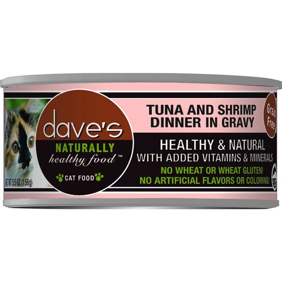 Dave's Pet Food Naturally Healthy Grain-Free Grilled Tuna & Shrimp Dinner in Gravy Canned Cat Food 5.5 oz - Mutts & Co.