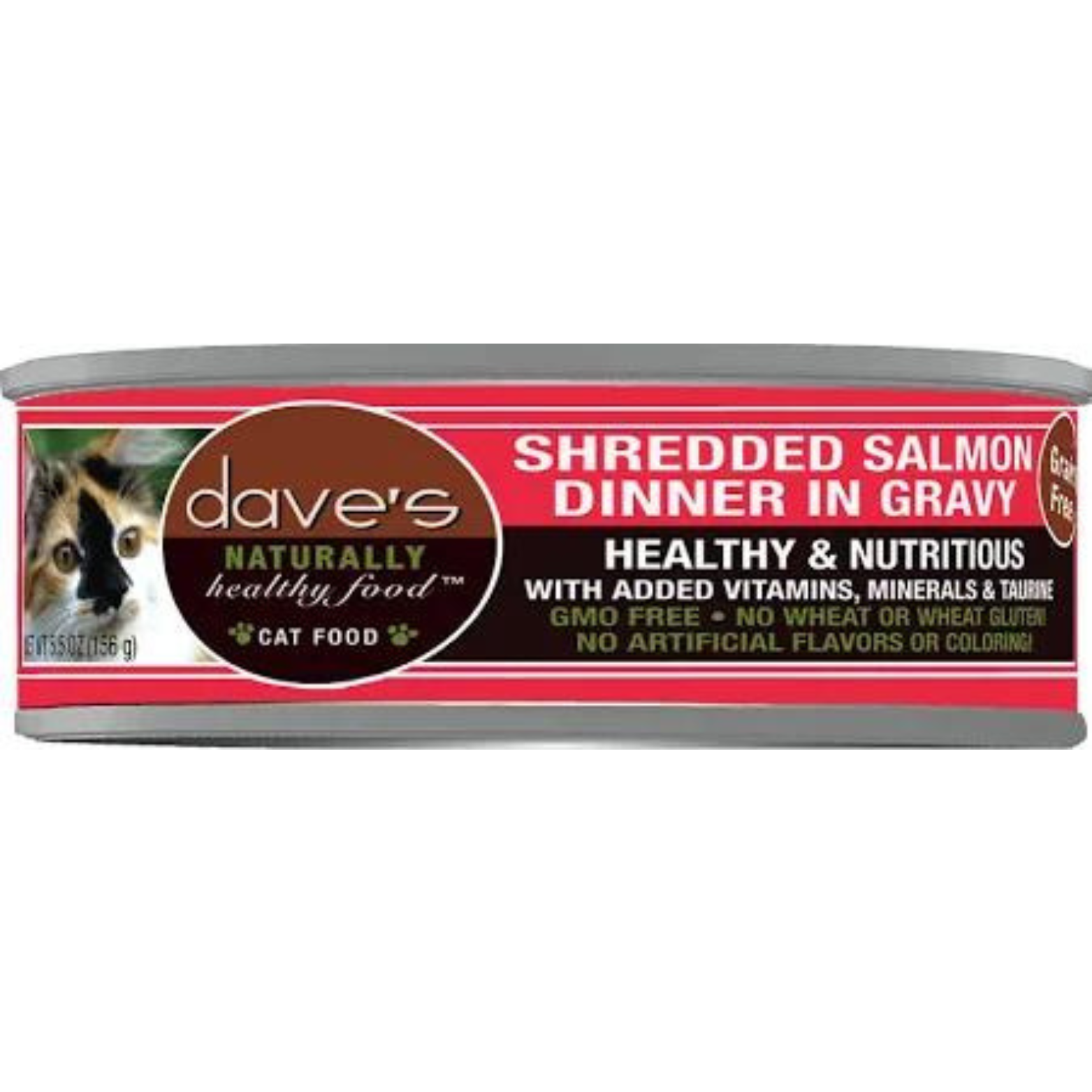 Dave's Pet Food Naturally Healthy Grain-Free Shredded Salmon Dinner in Gravy Canned Cat Food, 5.5-oz