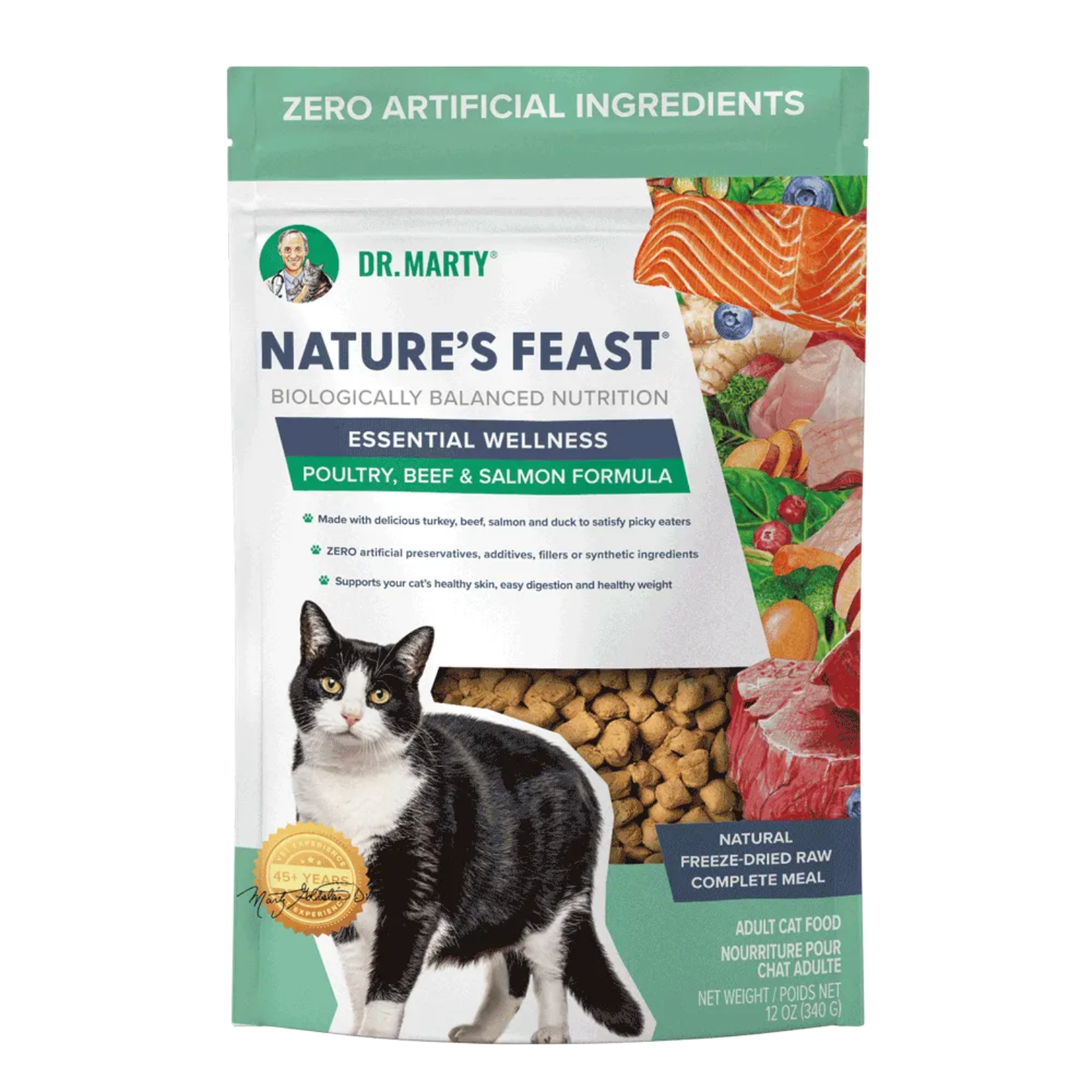 Dr. Marty Freeze Dried Raw Cat Food Poultry Beef & Salmon Nature's Feast 12 oz