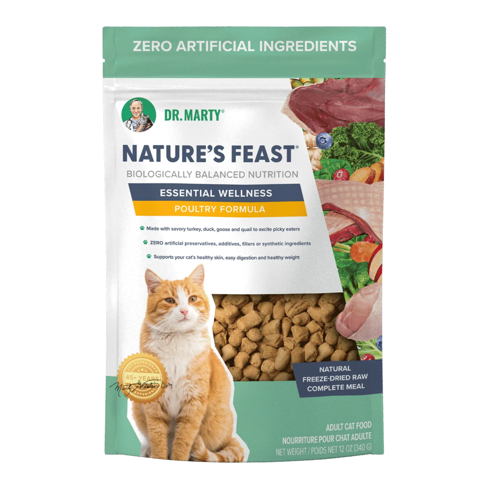Dr. Marty Freeze Dried Raw Cat Food Poultry Nature's Feast 12 oz