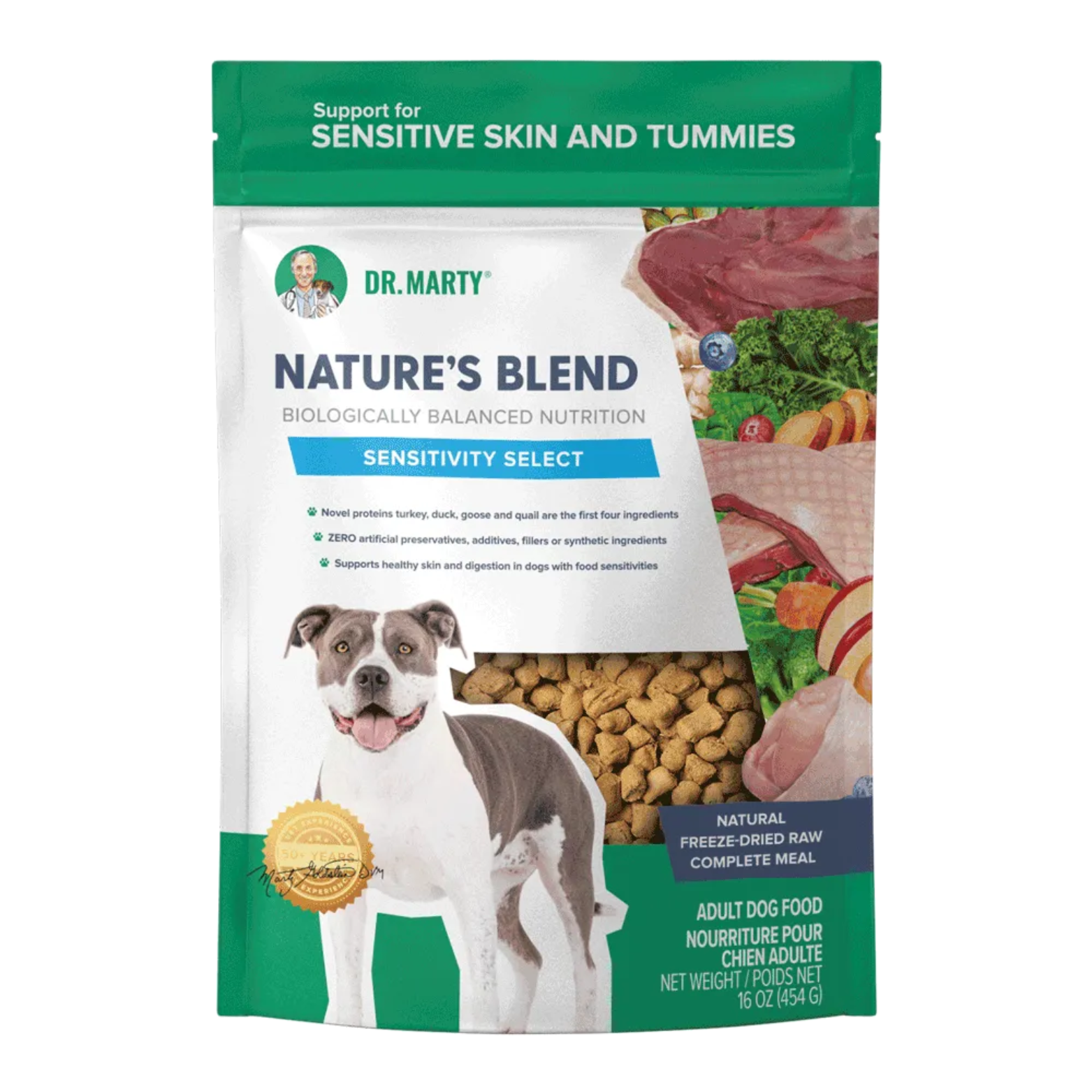 Dr. Marty Freeze Dried Raw Dog Food Turkey Duck Goose & Quail Sensitivity Select Nature's Blend