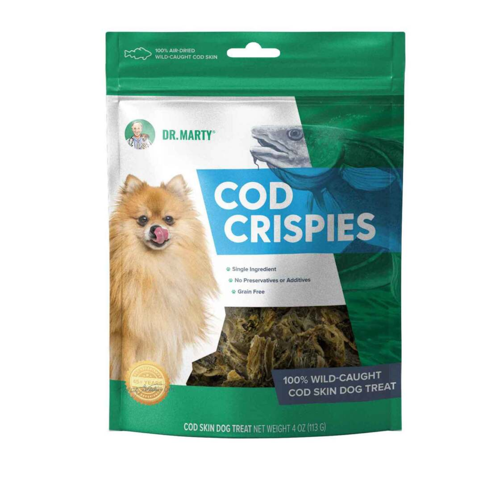 Dr. Marty Grain-Free Air Dried Dog Treats Cod Skin Crispies 4 oz