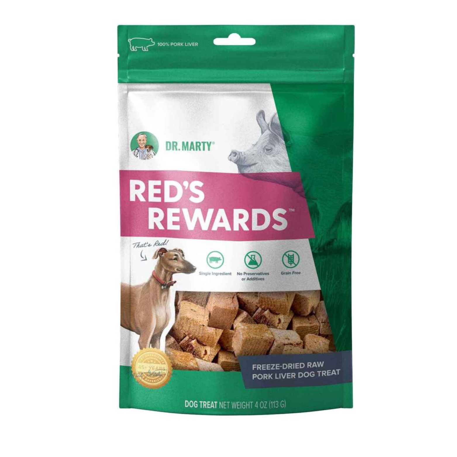 Dr. Marty Grain-Free Freeze Dried Dog Treats Red's Rewards Pork Liver 4 oz