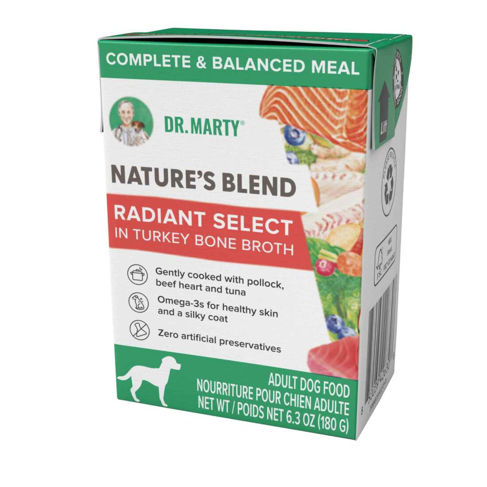Dr. Marty Wet Dog Food Pollock Beef Tuna & Salmon Radiant Select Tetra Pak 6.3 oz
