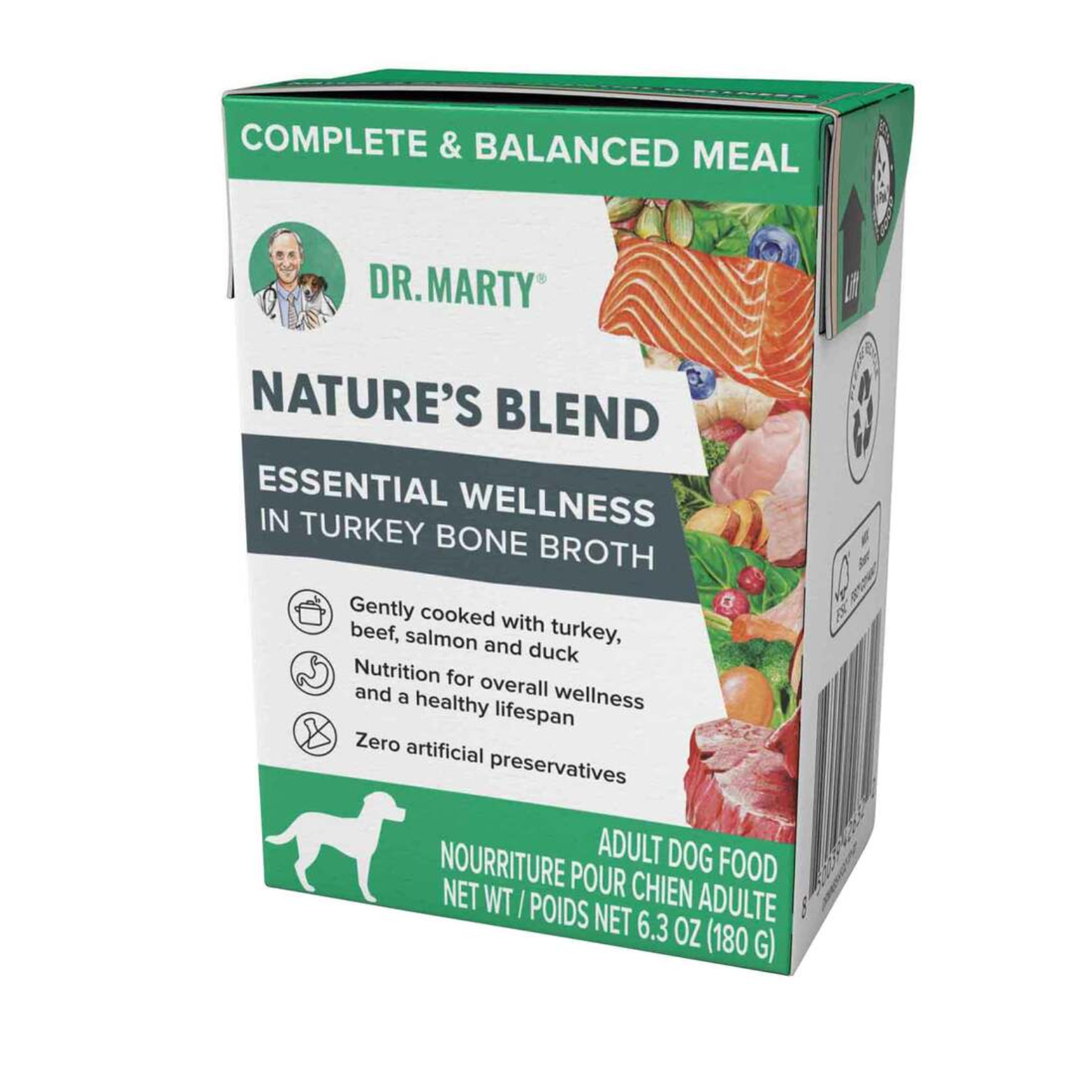 Dr. Marty Wet Dog Food Turkey Beef Salmon & Duck Essential Wellness Tetra Pak 6.3 oz