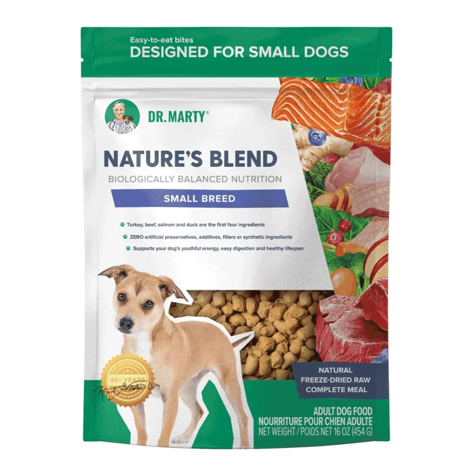 Dr. Marty Freeze Dried Raw Dog Food Small Breed Turkey Beef Salmon & Duck Nature's Blend