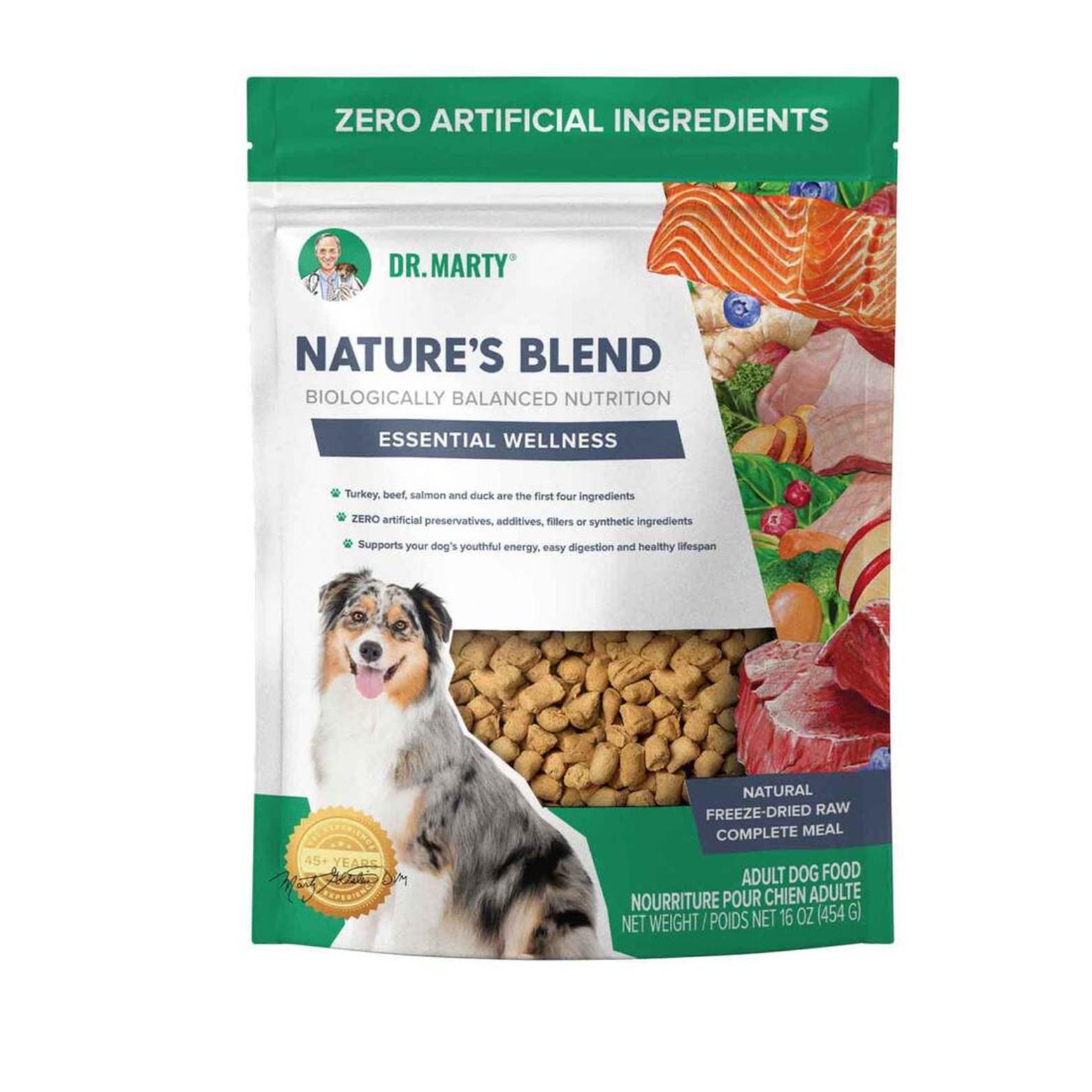 Dr. Marty Freeze Dried Raw Dog Food Turkey Beef Salmon & Duck Essential Wellness Nature's Blend