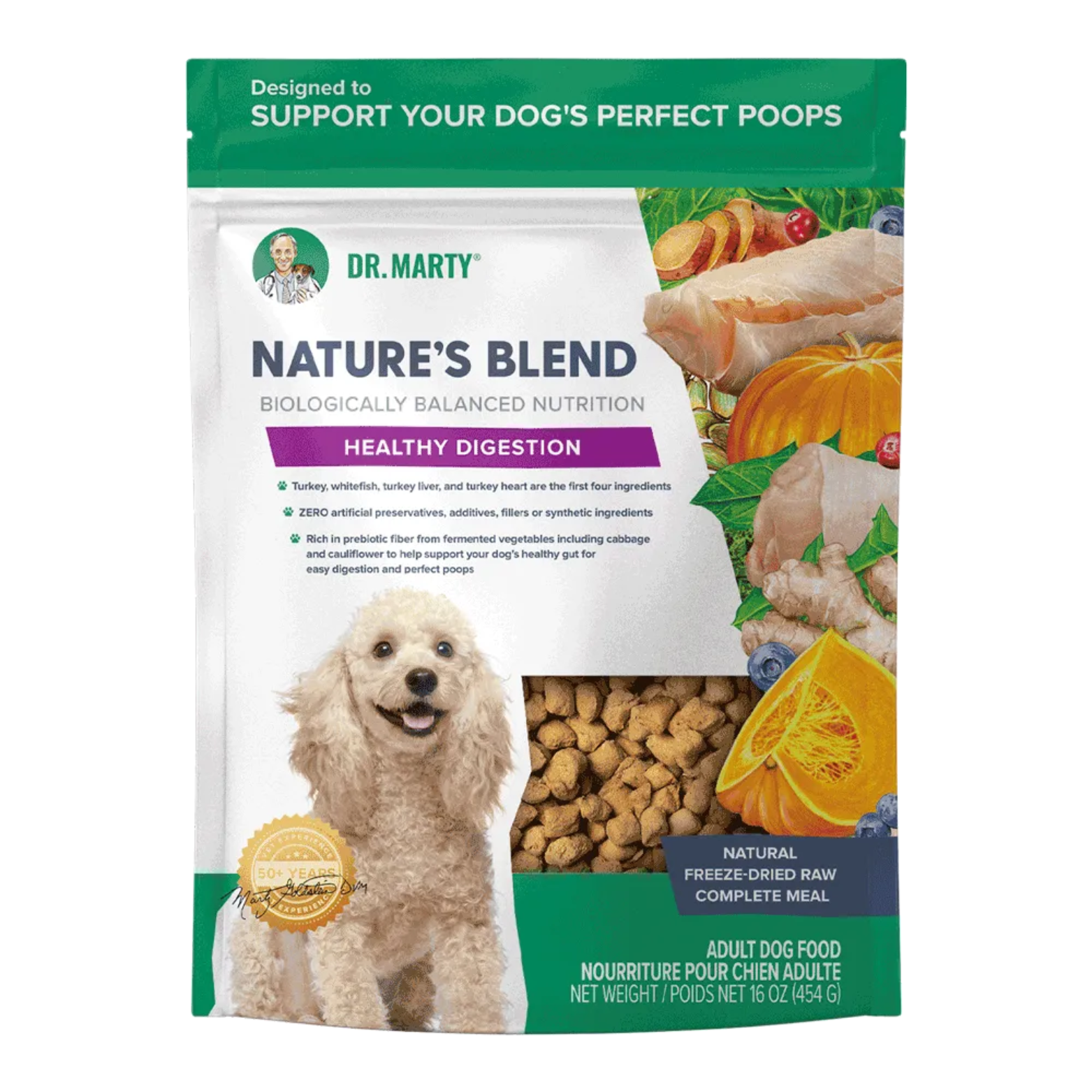 Dr. Marty Freeze Dried Raw Dog Food Turkey & Whitefish Healthy Digestion Nature's Blend