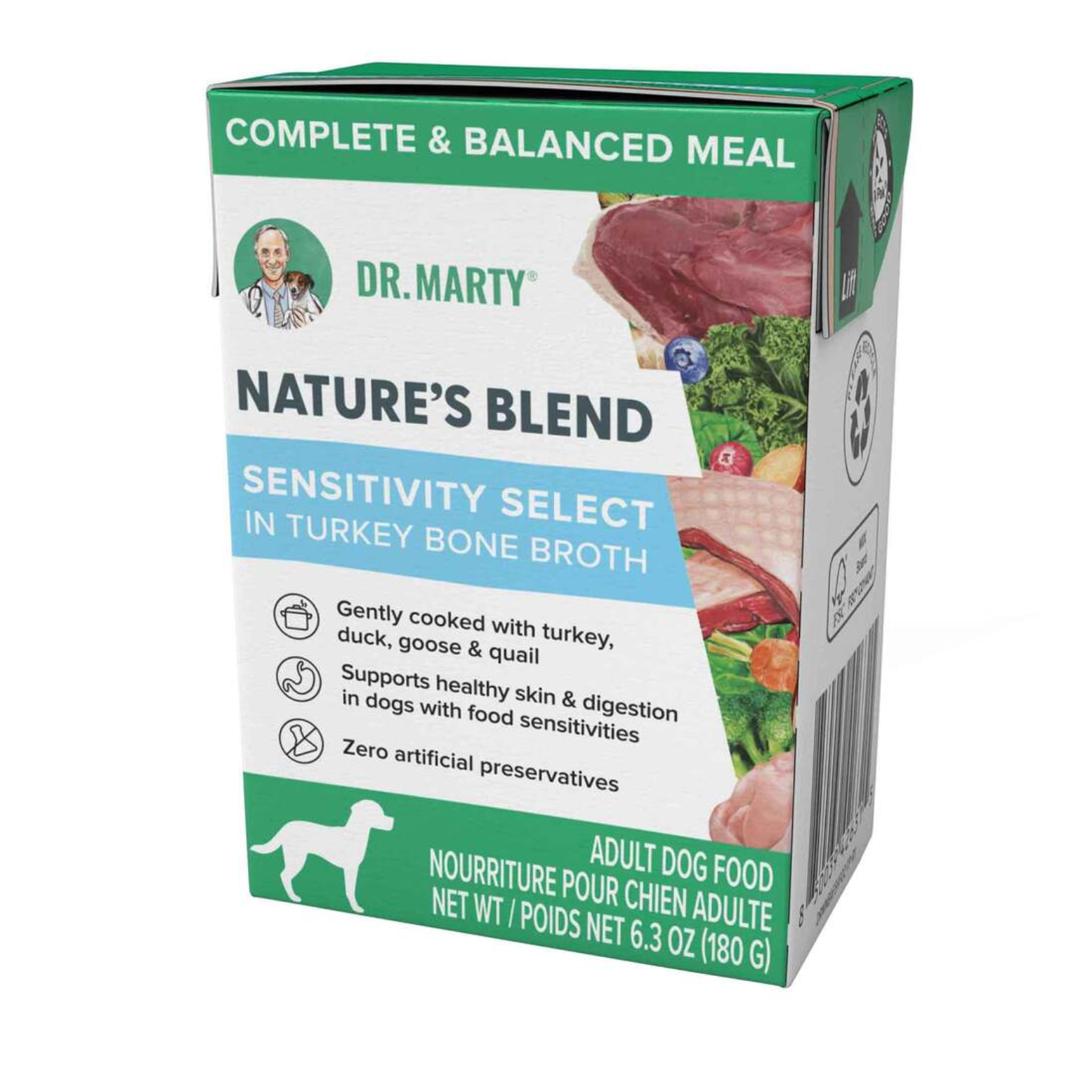 Dr. Marty Wet Dog Food Turkey Duck Goose & Quail Sensitivity Select Tetra Pak 6.3 oz