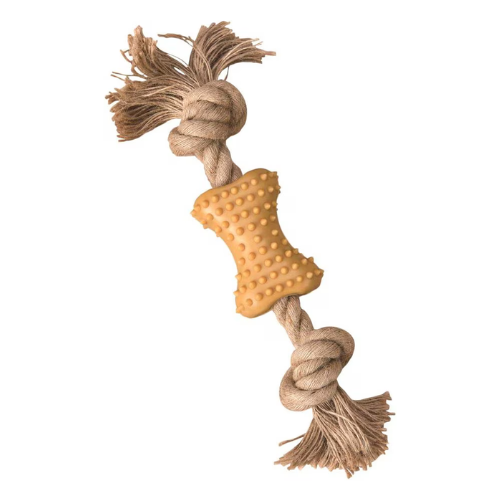 Ethical Pet SPOT Love the Earth Natural Rubber Bone with Rope Dog Toy, 7"