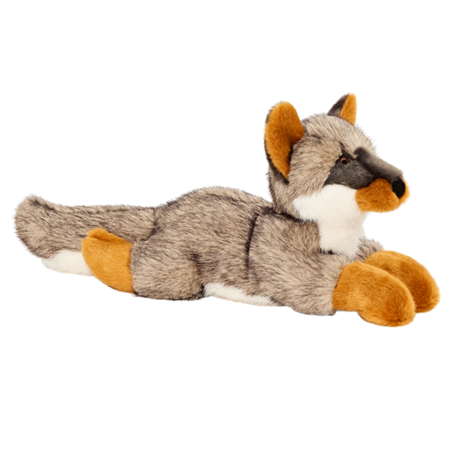 Plush Fluff & Tuff dog toy Sterling Fox  lying down on a white background
