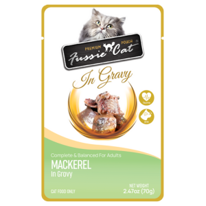 Fussie Cat Premium Mackerel in Gravy Wet Cat, 2.47-oz Pouch - Mutts & Co.
