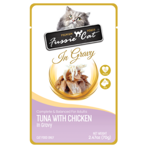 Fussie Cat Premium Tuna with Chicken in Gravy Wet Cat, 2.47-oz Pouch - Mutts & Co.