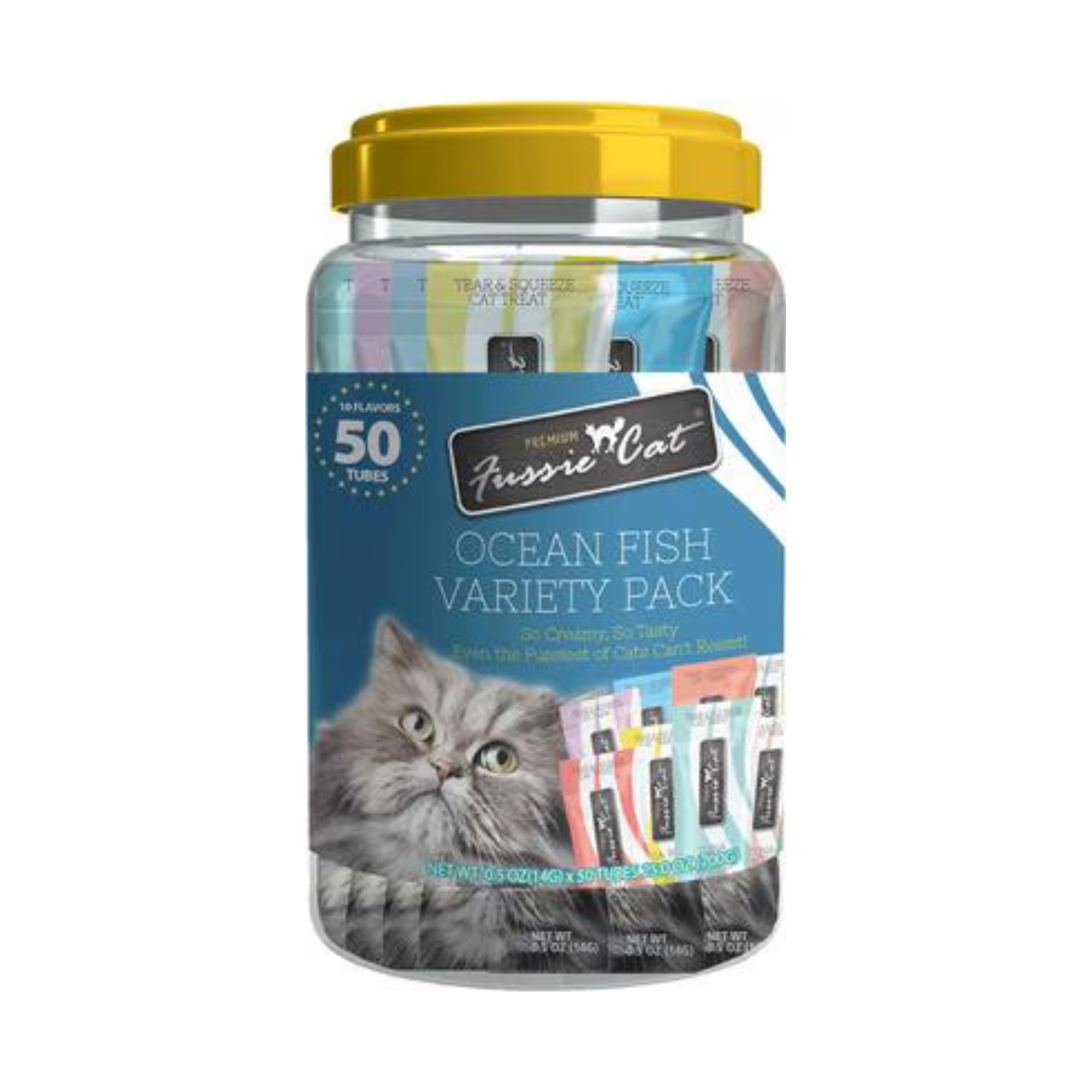 Fussie Cat Puree Cat Treats Ocean Fish Variety Pack, 50 count