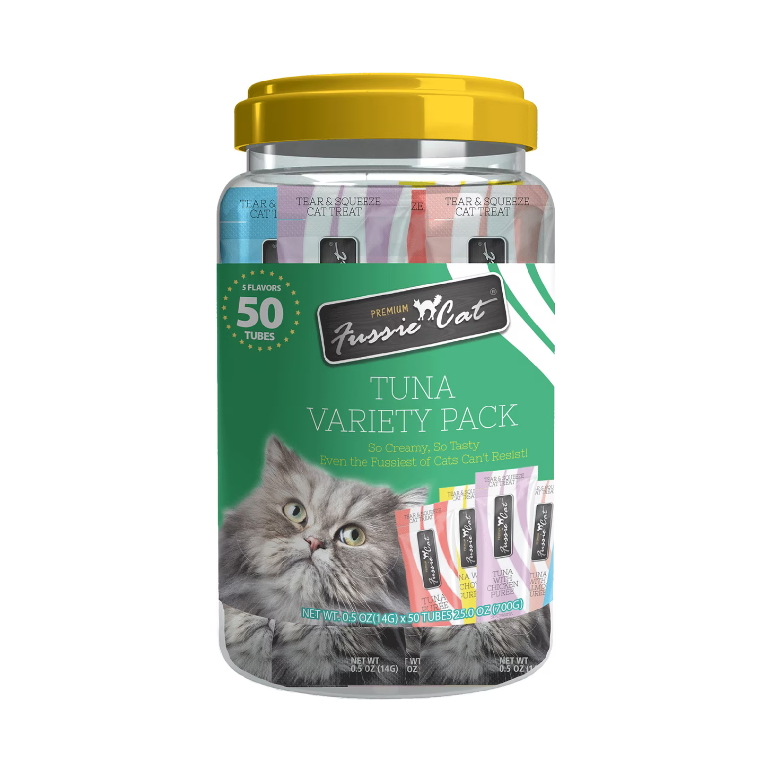 Fussie Cat Puree Cat Treats Tuna Variety Pack, 50 count