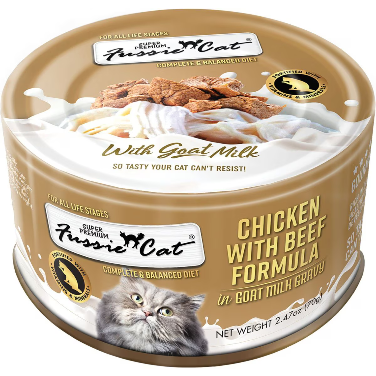 Fussie Cat Super Premium Chicken with Beef in Goats Milk Wet Cat Food, 2.47-oz