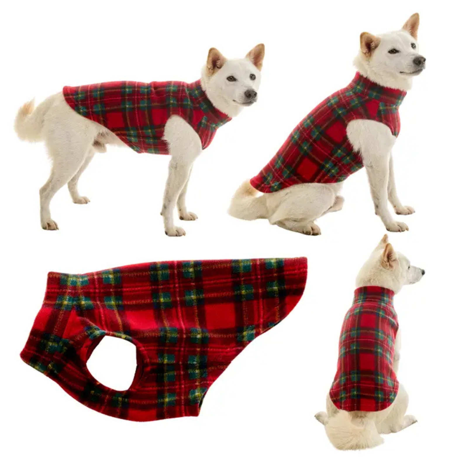 Gooby Stretch Fleece Prints Dog Vest Plaid Red