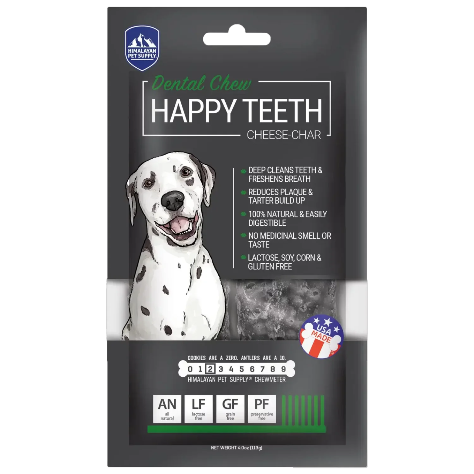 Himalayan Happy Teeth Cheese-Char Dental Chew Dog Treat, 4-oz