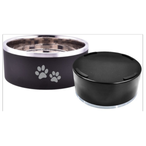 Indipets Black Insulated Bowl With Paw Prints Feeder - Mutts & Co.