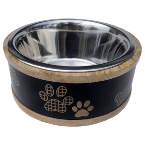 Indipets Wooden Ring W/ Metal Plate Paw Black Feeder - Mutts & Co.