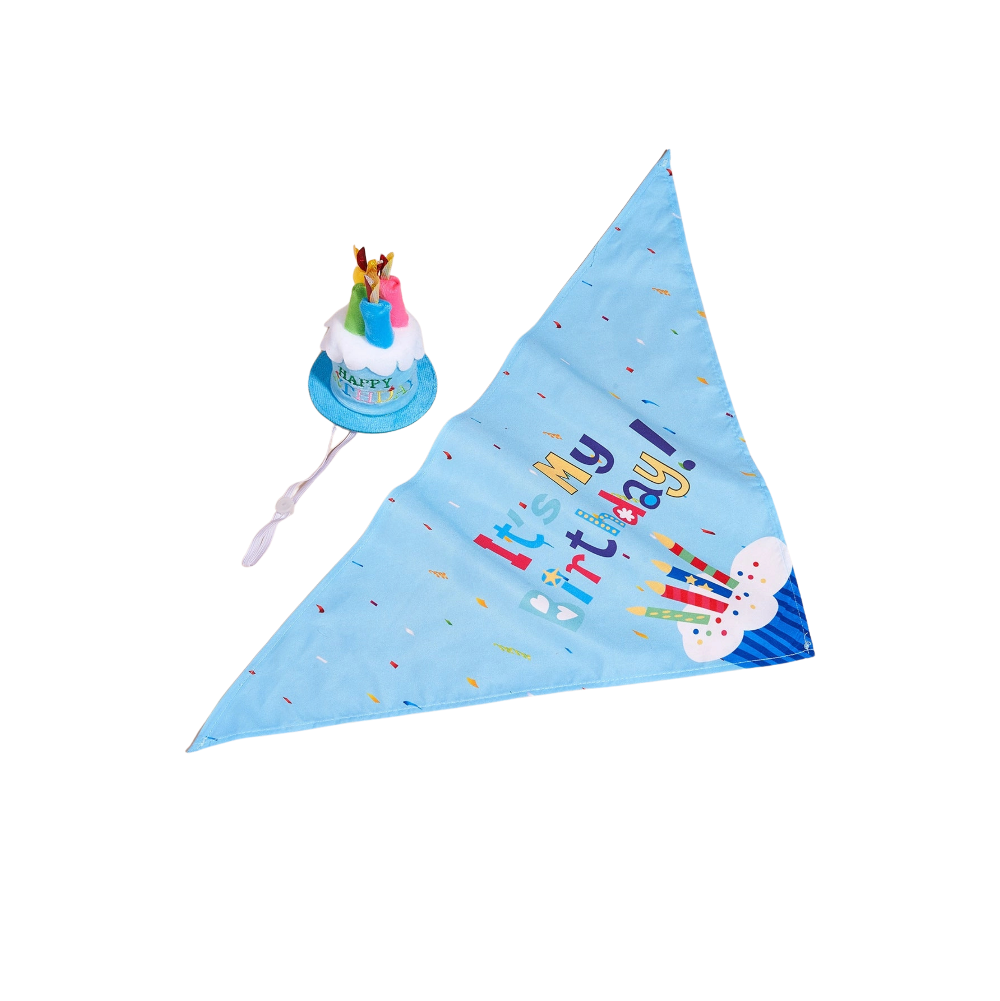 Little Trendy Blue Pet Party Hat with Candles & It's My Birthday Pet Bandana