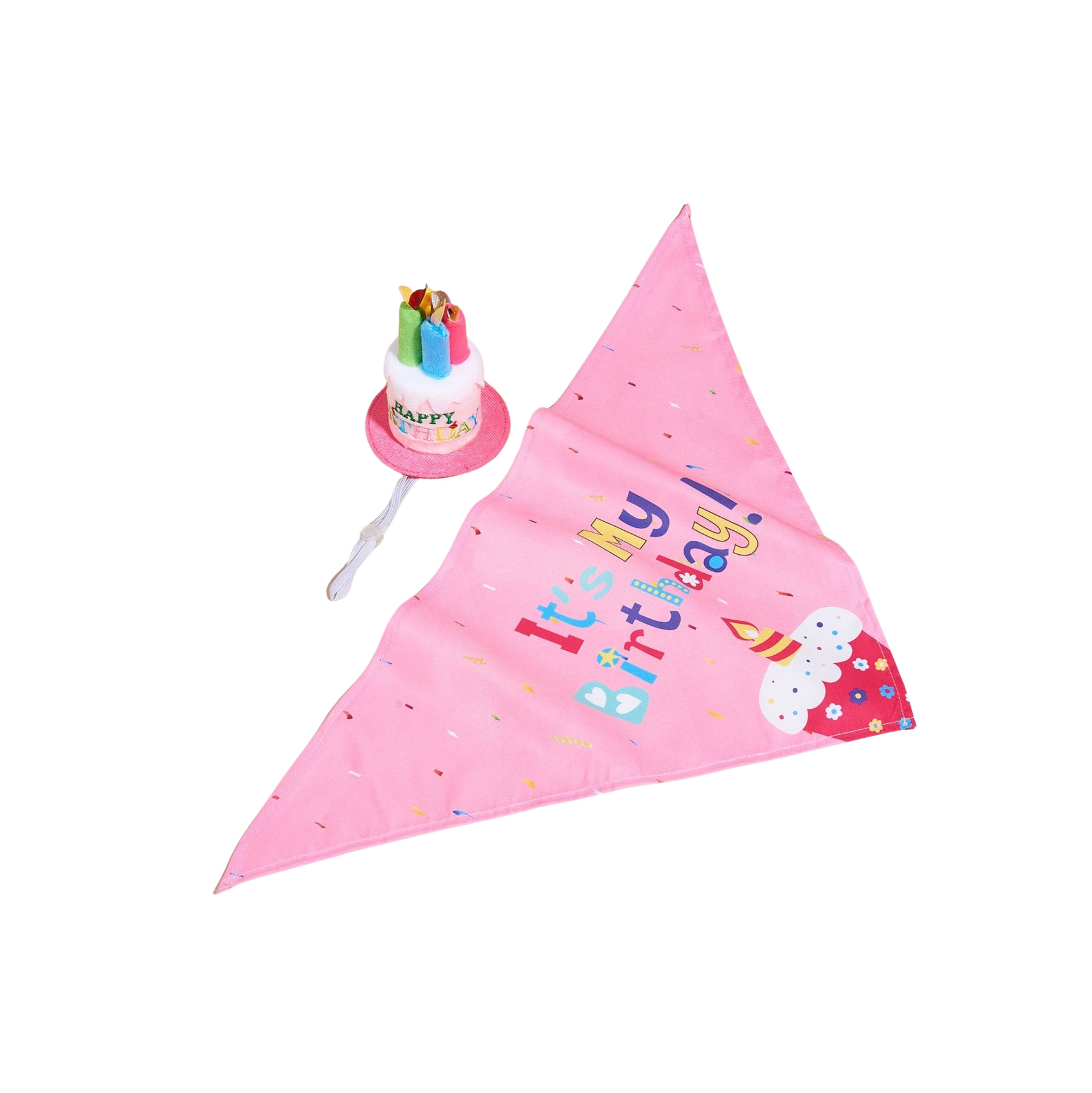 Little Trendy Pink Pet Party Hat with Candles & It's My Birthday Pet Bandana