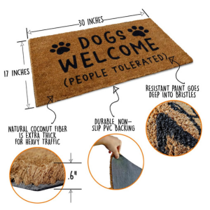 MAINEVENT Coir Welcome Mat - Dogs Welcome 30 x 17 Inch - Mutts & Co.