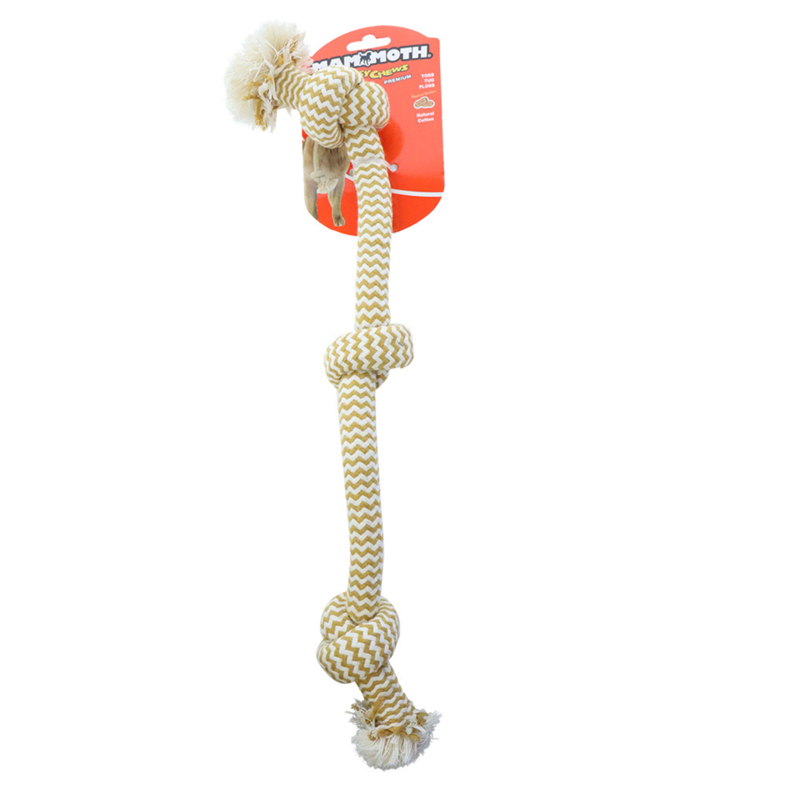 Mammoth Flossy Chews Extra Peanut Butter 3 Knot Tug Dog Toy