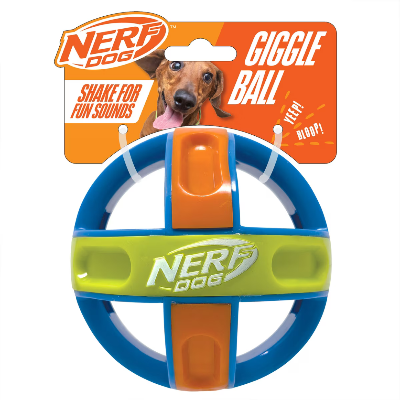 Nerf Dog Giggle Ball Game & Puzzle Dog Toy, Blue/Green/Orange, 5-in