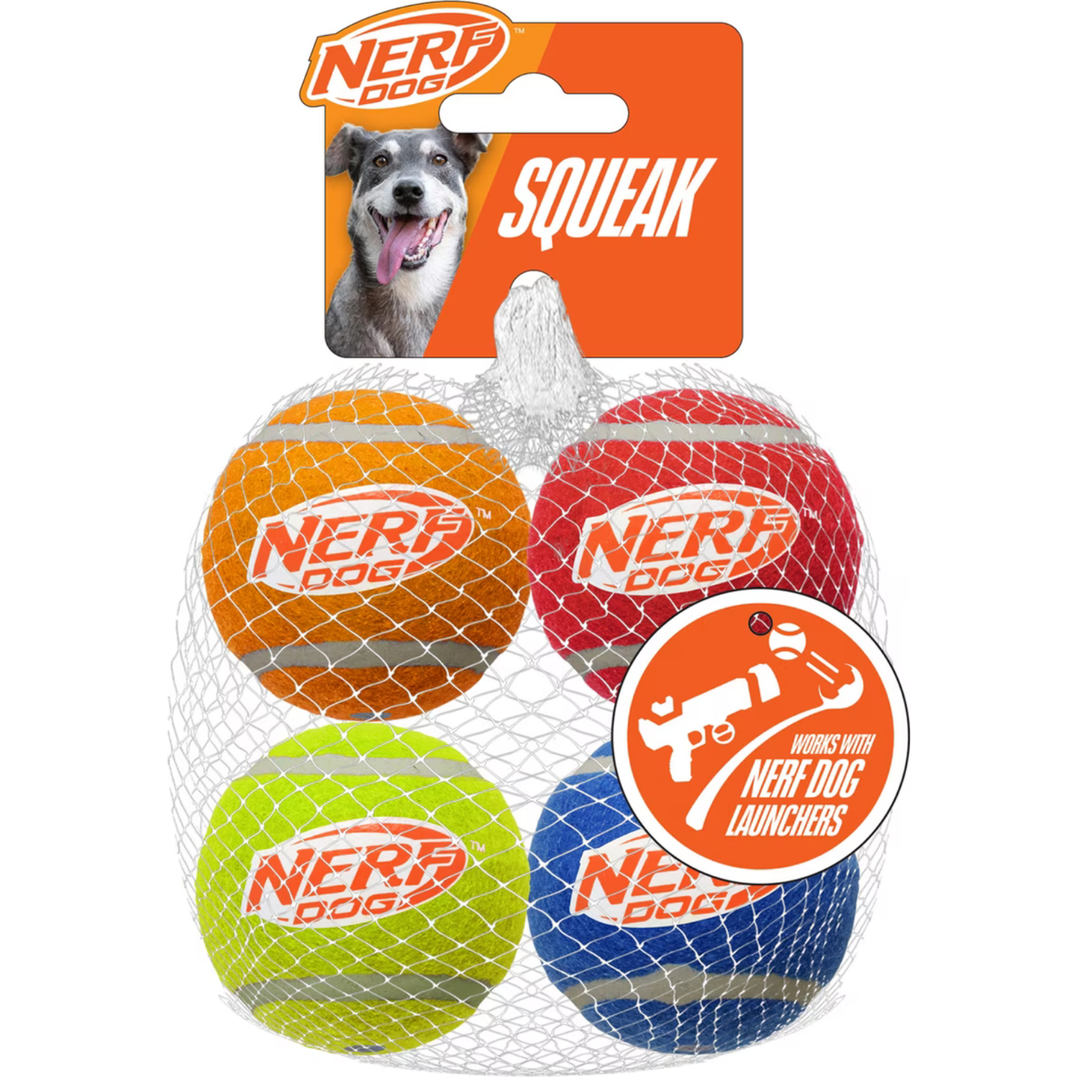 Nerf Dog Squeak Tennis Ball 4-Pack, 2"